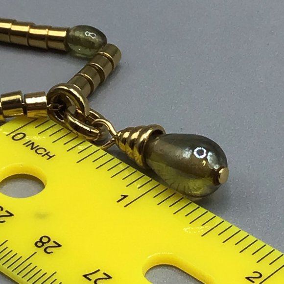 Signed MONET 1990s Gold Tone Necklace Strung On Chain Glass Bead Drop Shaped - Picture 13 of 14